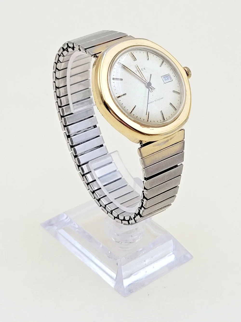 Vintage Timex Water Resistant Watch Mens Date Two Tone Expansion Band PARTS ONLY